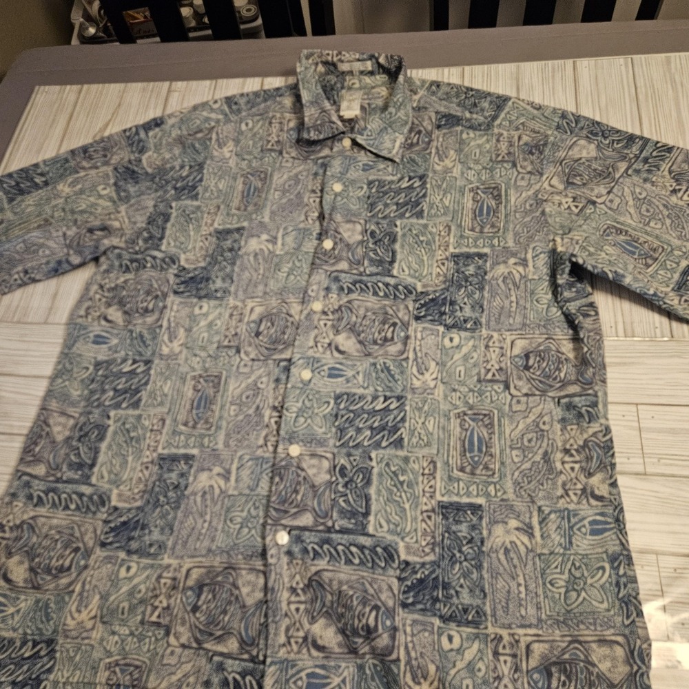 Kamehameha Shirt Mens Large Hawaiian Fish Print‎ Button Up Aloha Vintage